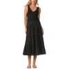 Elan Womens Solid Polyester Midi Dress In Black