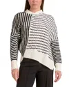 Elan Mara Round Neck Sweater In Black White Stripe In Black