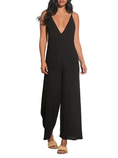 Elan Woven Jumpsuit Cover-up In Black