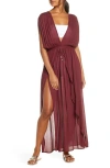 Elan Wrap Maxi Cover-up Dress In Berry