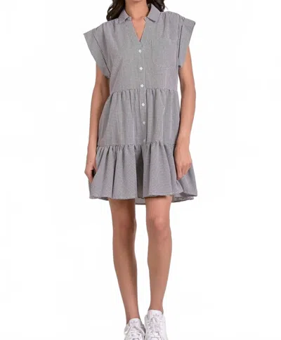 Elan Wren Seersucker Mini Dress In Black In Gray