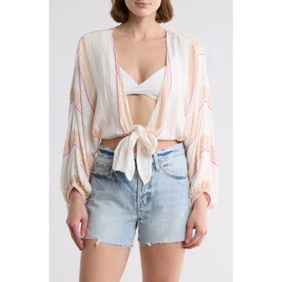 Elan Yarn Stripe Tie Front Cover-up Top