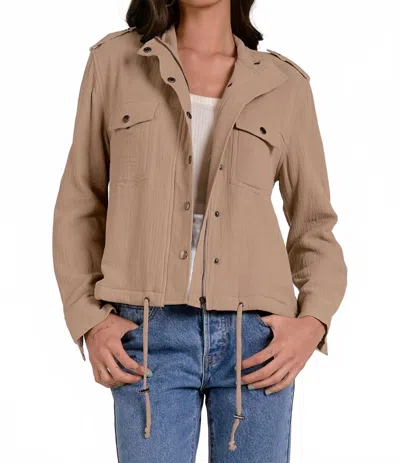 Elan Zip Crepe Jacket In Beige In Nude