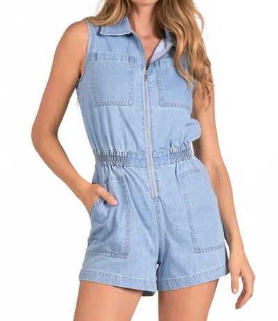 ELAN ZIP FRONT DENIM ROMPER IN BLUE