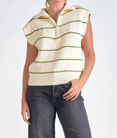 Elan Zip Front Sweater Vest In Beige/ Green In Neutral
