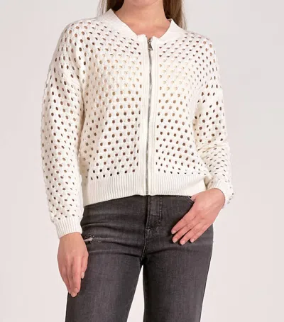 Elan Zip Up Crochet Sweater Cardigan In Cream In Neutral