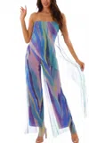 Elana Kattan Sheer Mesh Strapless Jumpsuit In Aquarelle