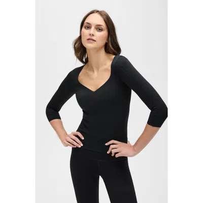 Elastique Athletics Iconic 3/4 Sleeve Microperle Top In Black
