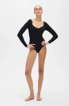 Elastique Athletics Iconic Microperle Long Sleeve Bodysuit In Black