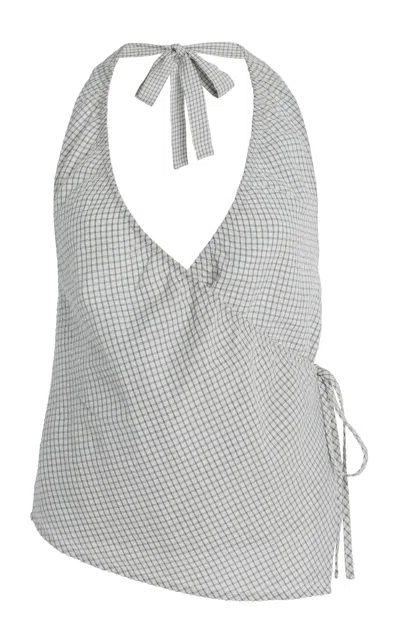 Elce Exclusive Riviera Daphne Checked Cotton-blend Halter Top In White