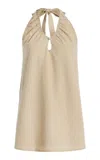 Elce Exclusive Sidney Striped Cotton-blend Seersucker Mini Halter Dress In Neutral