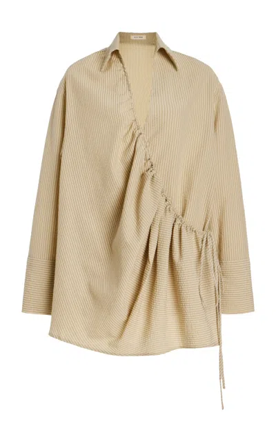 Elce Exclusive Sidney Striped Cotton-blend Seersucker Mini Wrap Shirt Dress In Neutral