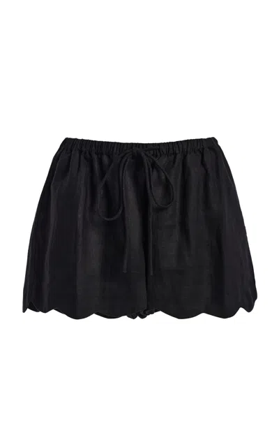Elce Kai Scalloped Linen Mini Shorts In Black