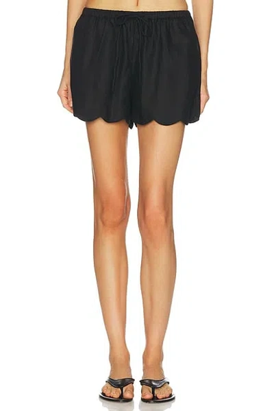 Elce Kai Scalloped Linen Mini Shorts In Black