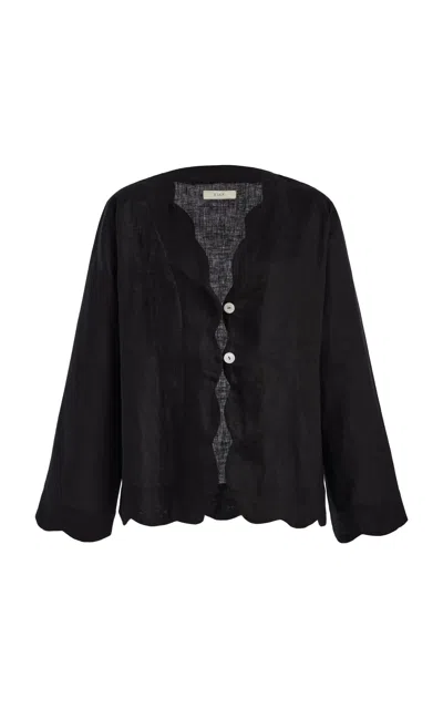 Elce Kair Scalloped Linen Shirt In Black