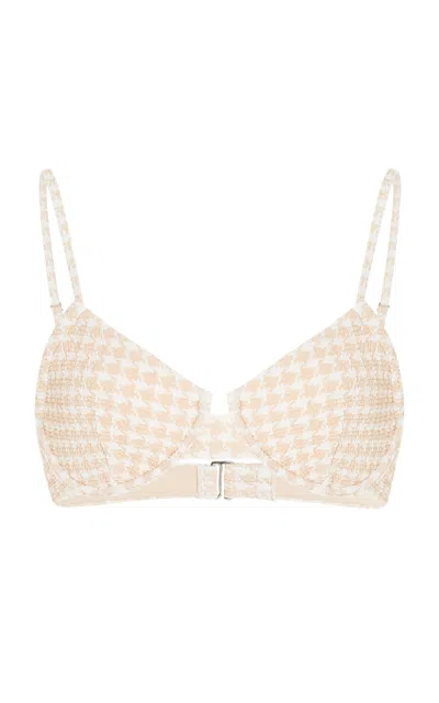 Elce Mae Houndstooth Balconette Bikini Top In Neutral