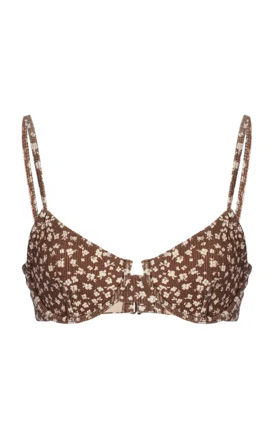 Elce Mae Textured Bustier Bikini Top In Brown