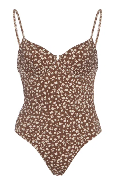 Elce Naia Textured Bustier One-piece Swimsuit In Brown