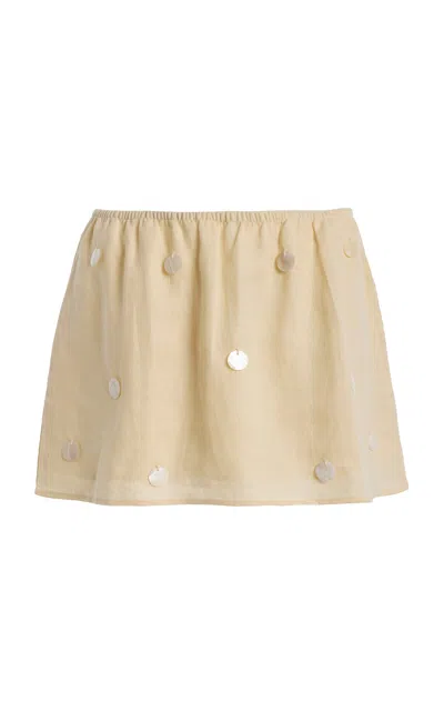 Elce Oceane Embellished Linen Mini Skirt In Ivory
