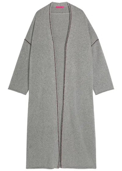 Elder Statesman Glacier Ribbed Striped-trim Cashmere Robe In Gray