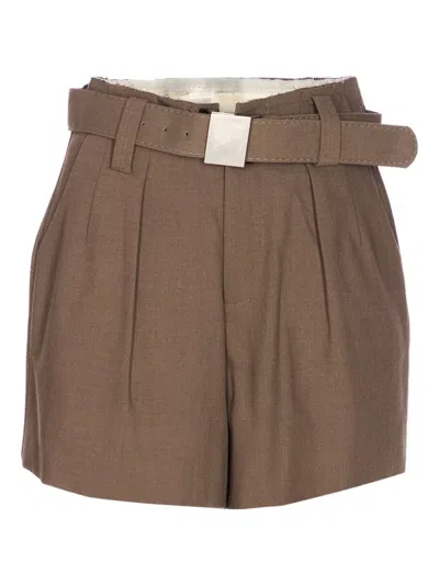 Ele Pleated-front Belted Shorts In Brown