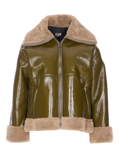 Ele Zip-up Glossy Jacket In Green