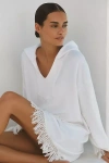 Electric & Rose Beach Fringe Mini Shift Dress In White