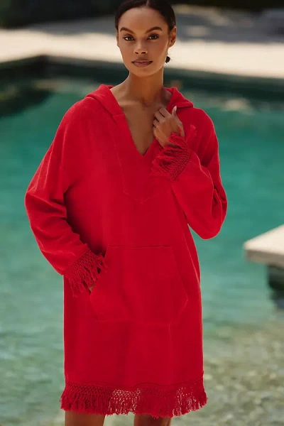 Electric & Rose Beach Fringe Mini Shift Dress In Red