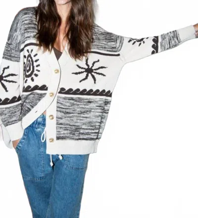 Electric & Rose Everyday Cardigan In Ivory / Cocoa Intarsia In White