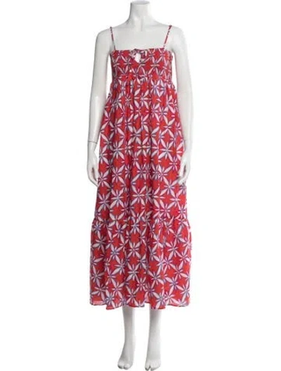 Pre-owned Electric & Rose Floral Print Long Dress In Red