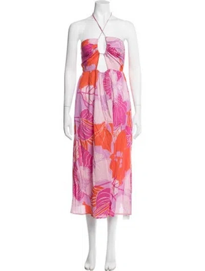 Pre-owned Electric & Rose Floral Print Midi Length Dress In Pink