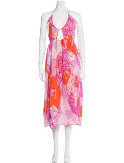 Pre-owned Electric & Rose Floral Print Midi Length Dress In Pink