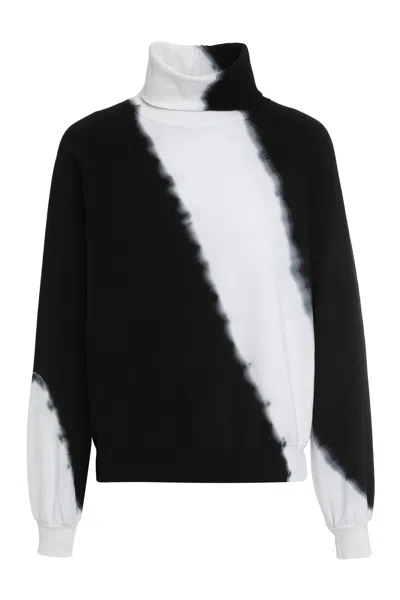 Electric & Rose High Collar Cotton Blend Turtleneck Sweater In Black