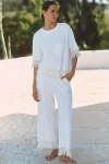 Electric & Rose Ibiza Short-sleeve Fringe Top In White