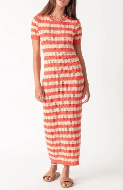 Electric & Rose Line Stripe Short Sleeve Maxi Sweater Dress In Orange