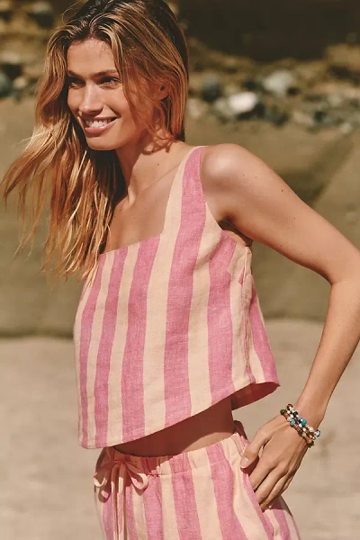 Electric & Rose Linen Boxy Cropped Tank Top In Pink