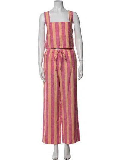Pre-owned Electric & Rose Linen Striped Pant Set In Pink