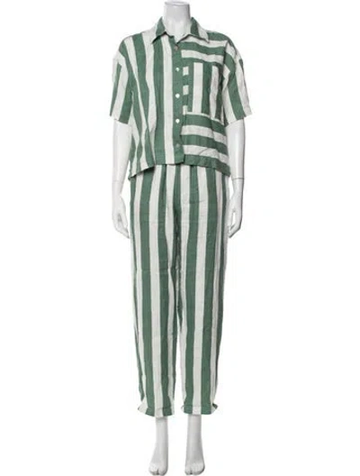 Pre-owned Electric & Rose Linen Striped Set In Green