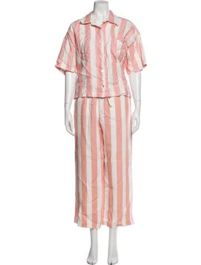 Pre-owned Electric & Rose Linen Striped Set In Pink