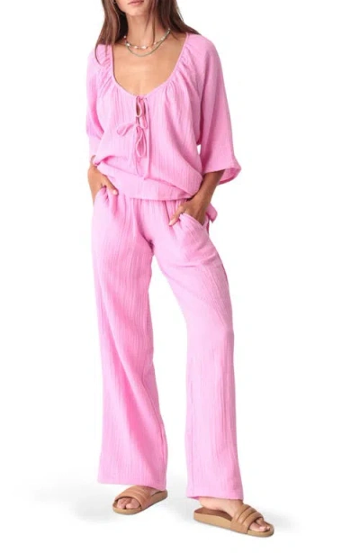 Electric & Rose Mindy Tie Front Cotton Gauze Top In Pink