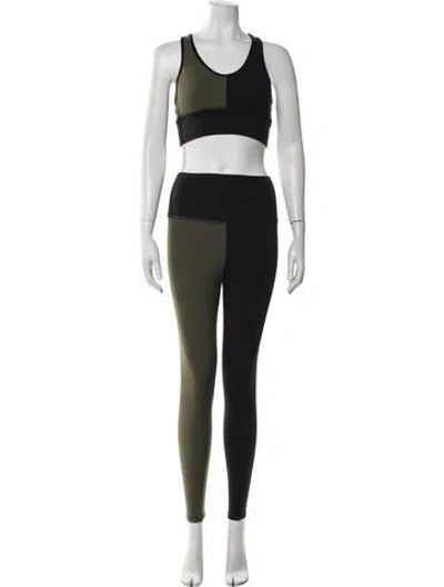Pre-owned Electric & Rose Nylon Colorblock Pattern Pant Set In Green