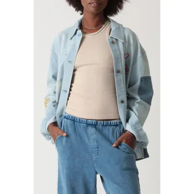 Electric & Rose Oversize Embroidered Denim Chore Jacket In Blue