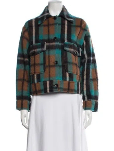 Pre-owned Electric & Rose Plaid Print Peacoat In Green