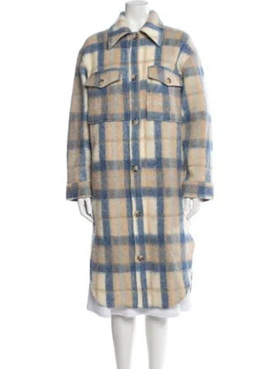 Pre-owned Electric & Rose Plaid Print Trench Coat In Blue
