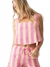 Electric & Rose Resort Linen Tank Top In Peach / Malibu Pink Stripe In Pink