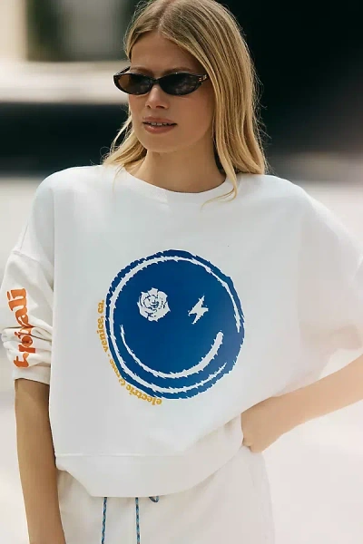 Electric & Rose Smiley Graphic Sweatshirt In White