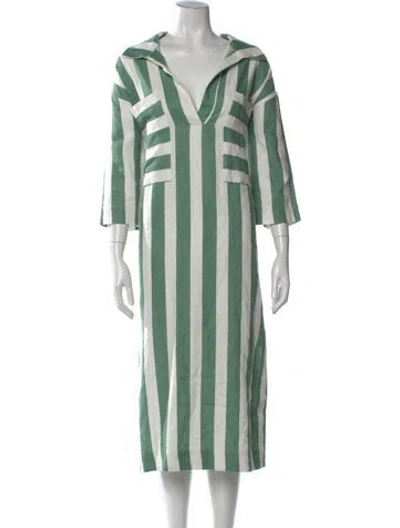 Pre-owned Electric & Rose Striped Midi Length Dress In Green