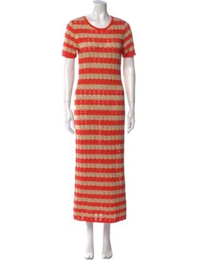 Pre-owned Electric & Rose Striped Midi Length Dress In Orange
