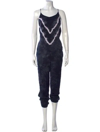 Pre-owned Electric & Rose Tie-dye Print V-neck Jumpsuit In Blue