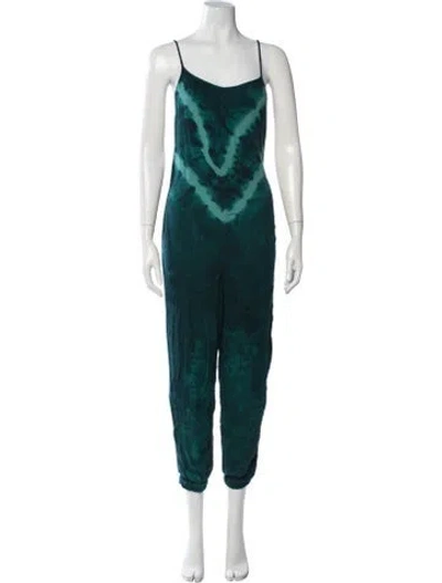 Pre-owned Electric & Rose Tie-dye Print V-neck Jumpsuit In Blue/green